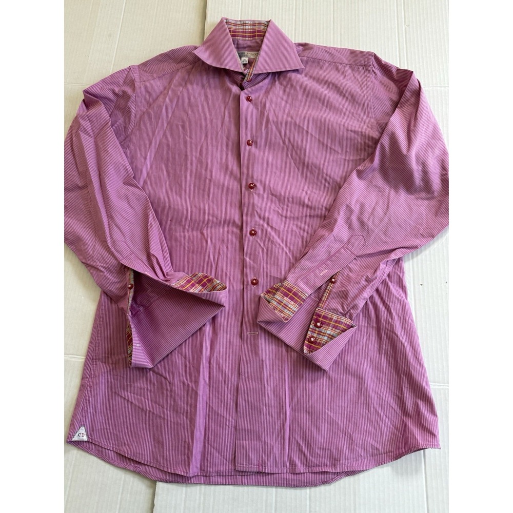 Coton doux shirt Men's Pink Striped 100% Cotton EUC Medium